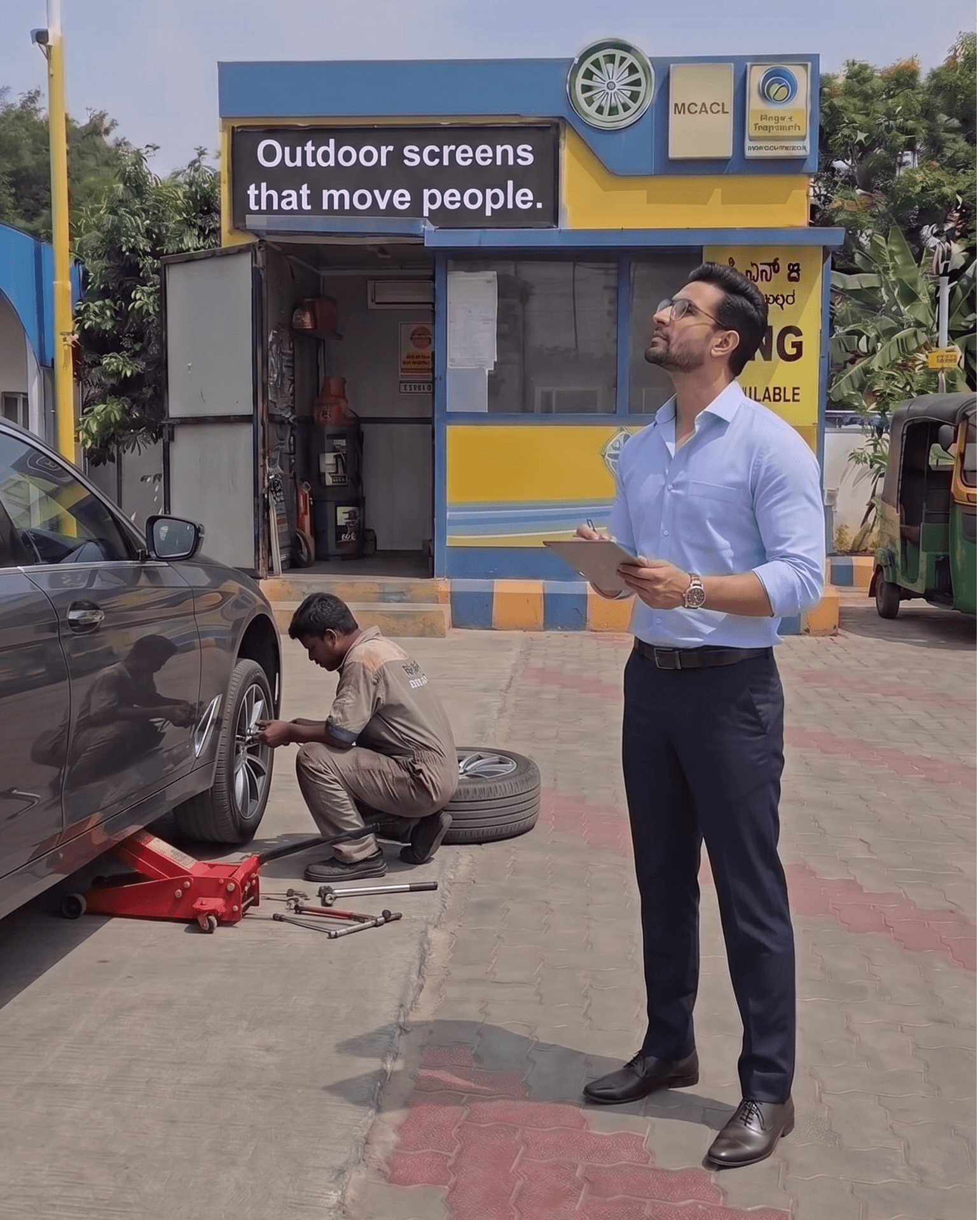 A Siaara Media screen installed on a petrol pump forecourt